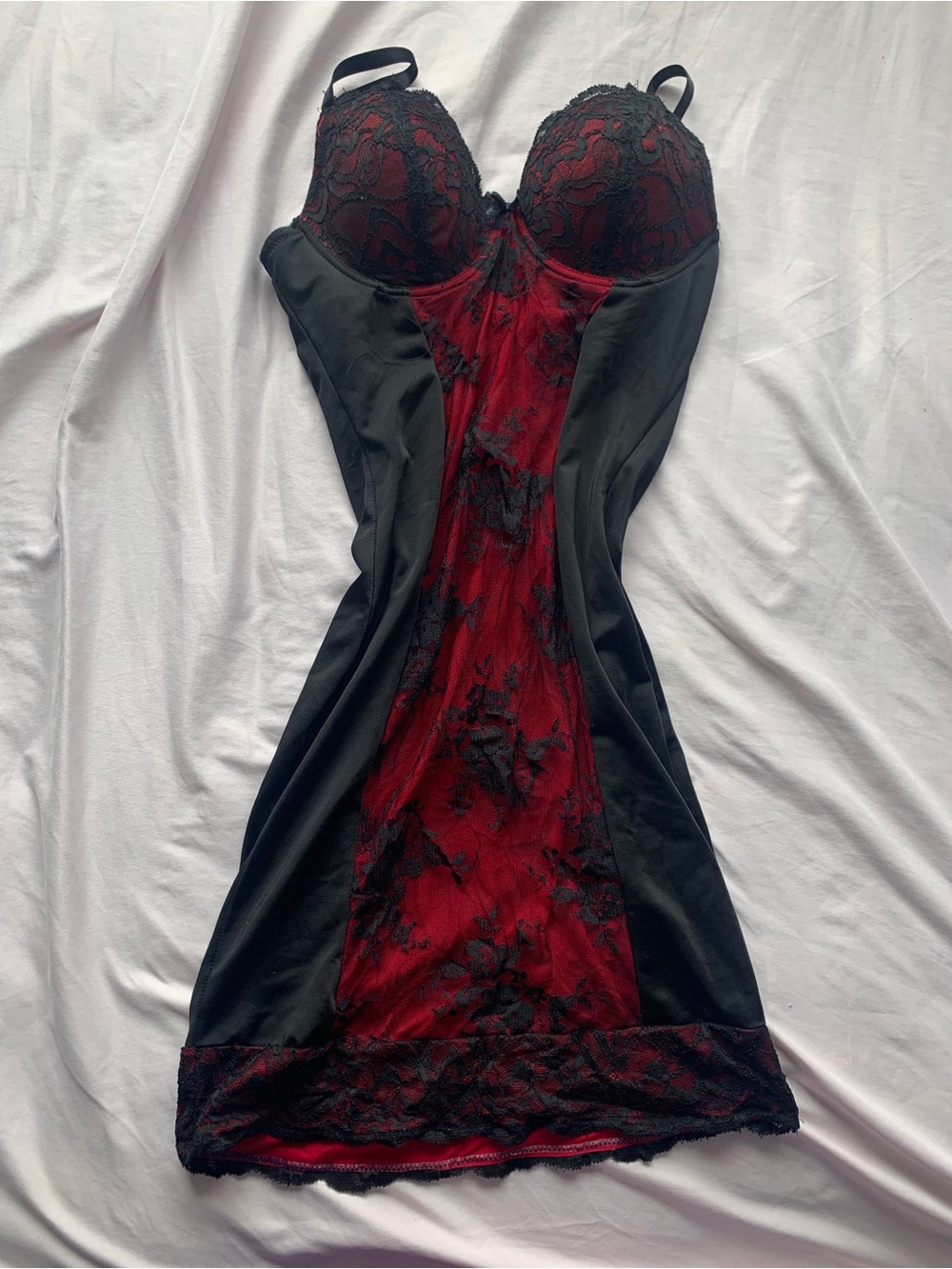 Black and Red Lace Slip Dress